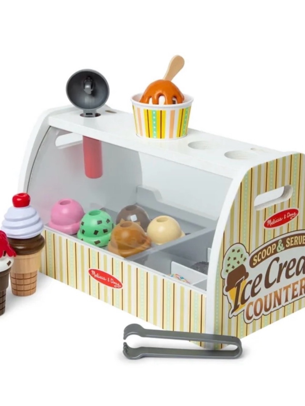Melissa & Doug White Ice Cream Counter Playset with Multicolor Scoops